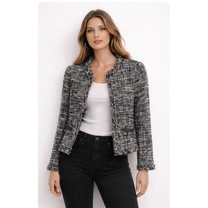 J.Crew Black White Tweed Chain Trim Lady Jacket Blazer 6  Academia classic